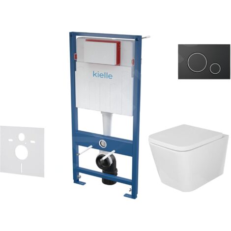kielle Genesis - Ensemble bâti-support, cuvette Arkas I, abattant WC softclose et plaque Gemini II, noir mat / chrome 30505SS04