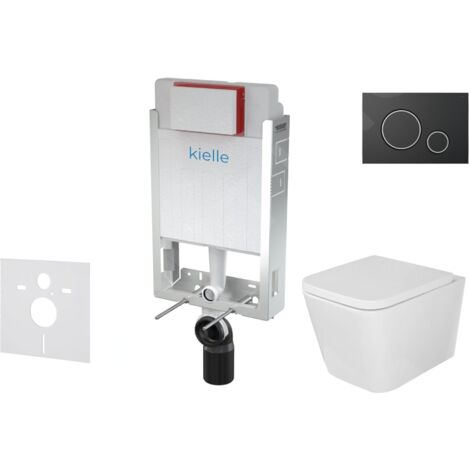 kielle Genesis - Ensemble bâti-support, cuvette Arkas I, abattant WC softclose et plaque Gemini II, noir mat / chrome 30505SZ04
