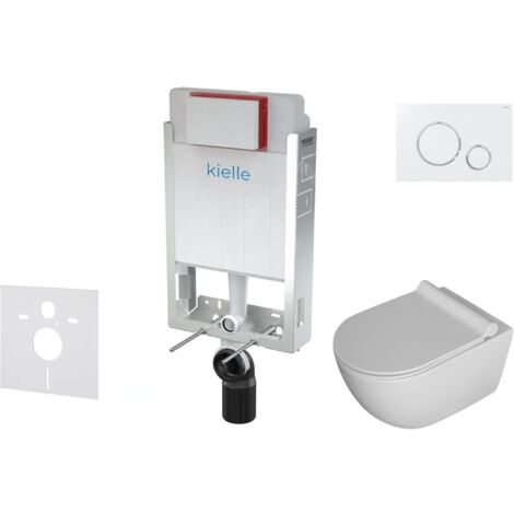 kielle Genesis - Ensemble bâti-support, cuvette Gaia, abattant WC softclose et plaque Gemini II, blanc / chrome 30505SZ07