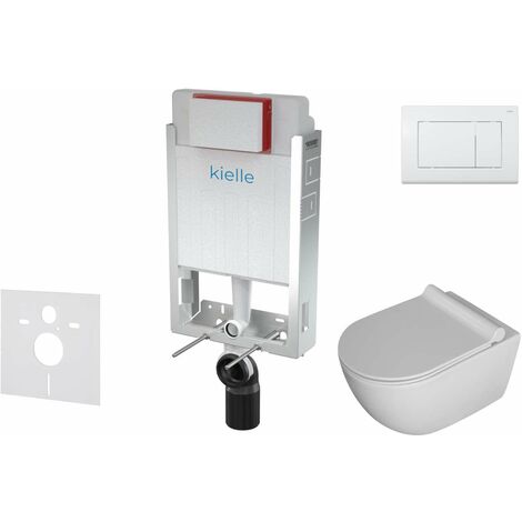 kielle Genesis - Ensemble bâti-support, cuvette Gaia, abattant WC softclose et plaque Gemini III, blanc brillant 30505SZ05