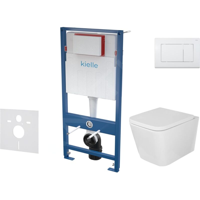 Kielle - Genesis - Ensemble bâti-support, cuvette Arkas i, abattant wc softclose et plaque Gemini iii, blanc brillant 30505SS01