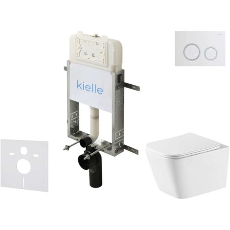 kielle Genesis New - Set bâti support, WC Arkas I, Vortex Rimless+, siège softclose et bouton-poussoir Gemini New II, blanc brillant/chrome 30528SZ76