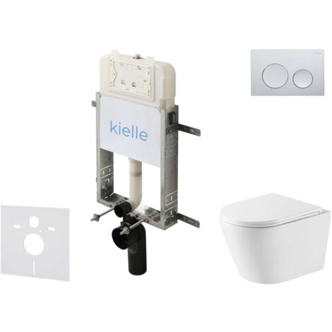 kielle Genesis New - Set bâti support, WC Nefia, Vortex Rimless+, abattant softclose et bouton-poussoir Gemini New I, chrome brillant 30528SZ47