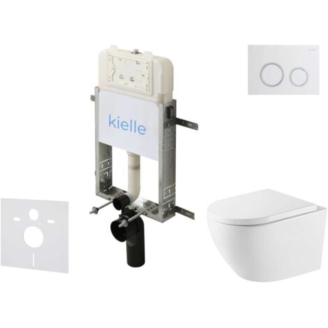 kielle Genesis New - Set bâti-support, WC Oudee, Vortex Rimless+, siège softclose et bouton-poussoir Gemini New II, blanc brillant/chrome 30528SZ67