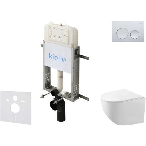 kielle Genesis New - Set di installazione pre-parete, WC compatto Gaia, Rimless, sedile softclose e pulsanti Gemini New I, cromo lucido 30528SZ83