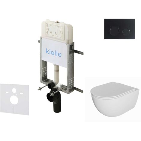 kielle Genesis New - Set di installazione pre-parete, WC Oudee, Rimless, sedile softclose e pulsanti Gemini New II, nero opaco 30528SZ06