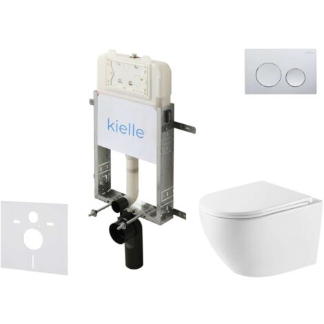 kielle Genesis New - Set di installazione pre-parete, WC Oudee, Vortex Rimless+, sedile softclose e pulsanti Gemini New I, cromo lucido 30528SZ56