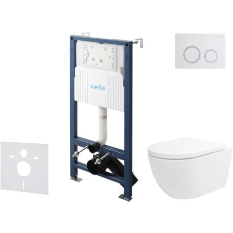 kielle Genesis New - Set di installazione pre-parete, WC Oudee, Vortex Rimless+, sedile softclose e pulsanti Gemini New II, bianco lucido/cromo 30528SS22
