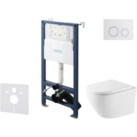 kielle Genesis New - Set di installazione pre-parete, WC Oudee, Vortex Rimless+, sedile softclose e pulsanti Gemini New II, bianco lucido/cromo 30528SS67