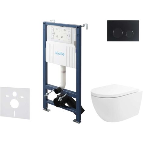 kielle Genesis New - Set di installazione pre-parete, WC Oudee, Vortex Rimless+, sedile softclose e pulsanti Gemini New II, nero opaco 30528SS24