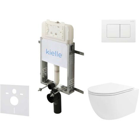 kielle Genesis New - Set di installazione pre-parete, WC Oudee, Vortex Rimless+, sedile softclose e pulsanti Gemini New III, bianco lucido 30528SZ34