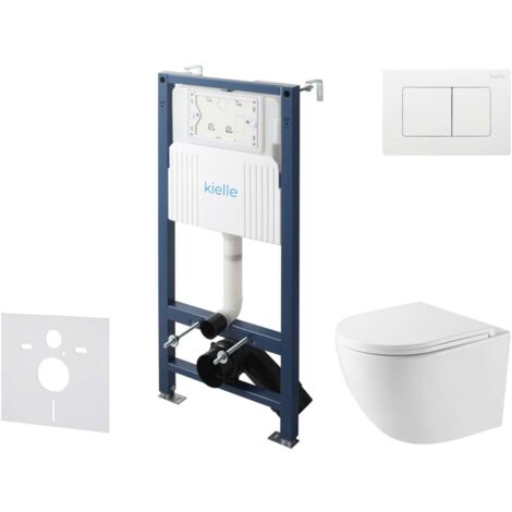 kielle Genesis New - Set Vorwandinstallation, kompakt-WC Oudee, Vortex Rimless+, Softclose-Sitz und Betätigungsplatte Gemini New III, Hochglanz Weiß 30528SS43