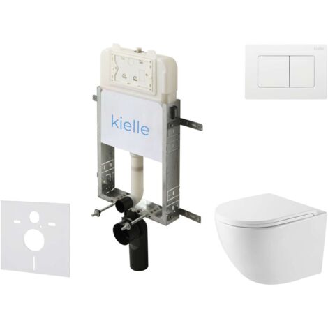 kielle Genesis New - Set Vorwandinstallation, kompakt-WC Oudee, Vortex Rimless+, Softclose-Sitz und Betätigungsplatte Gemini New III, Hochglanz Weiß 30528SZ43