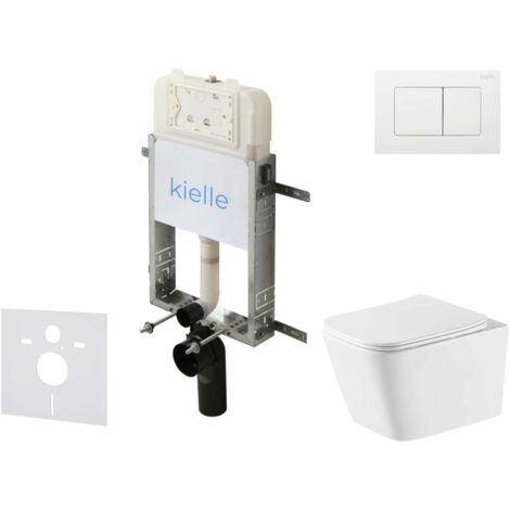 kielle Genesis New - Set Vorwandinstallation, WC Arkas I, Vortex Rimless+, Softclose-Sitz und Betätigungsplatte Gemini New III, Hochglanz Weiß 30528SZ79