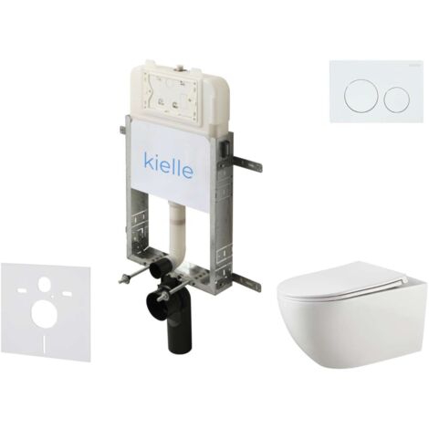 kielle Genesis New - Set Vorwandinstallation, WC Gaia, Rimless, Softclose-Sitz und Betätigungsplatte Gemini New I, Hochglanz Weiß 30528SZ10