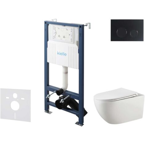 kielle Genesis New - Set Vorwandinstallation, WC Gaia, Rimless, Softclose-Sitz und Betätigungsplatte Gemini New II, mattschwarz 30528SS15