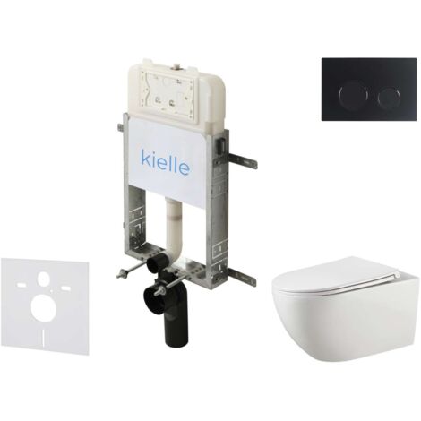 kielle Genesis New - Set Vorwandinstallation, WC Gaia, Rimless, Softclose-Sitz und Betätigungsplatte Gemini New II, mattschwarz 30528SZ15