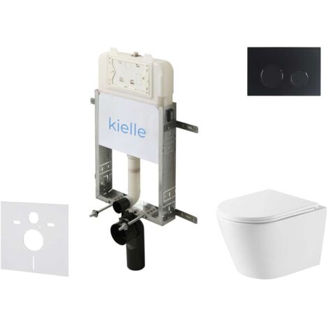 kielle Genesis New - Set Vorwandinstallation, WC Nefia, Vortex Rimless+, Softclose-Sitz und Betätigungsplatte Gemini New II, mattschwarz 30528SZ51