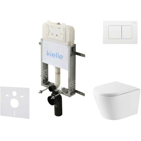 kielle Genesis New - Set Vorwandinstallation, WC Nefia, Vortex Rimless+, Softclose-Sitz und Betätigungsplatte Gemini New III, Hochglanz Weiß 30528SZ52
