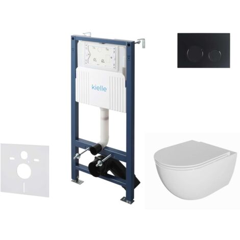 kielle Genesis New - Set Vorwandinstallation, WC Oudee, Rimless, Softclose-Sitz und Betätigungsplatte Gemini New II, mattschwarz 30528SS06