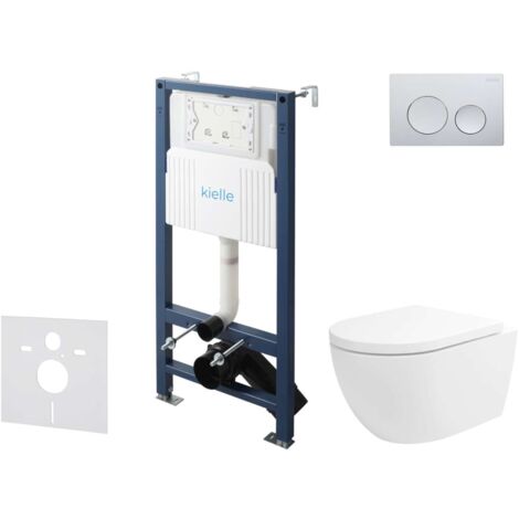 kielle Genesis New - Set Vorwandinstallation, WC Oudee, Vortex Rimless+, Softclose-Sitz und Betätigungsknopf Gemini New I, Hochglanzchrom 30528SS20