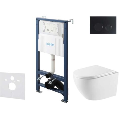 kielle Genesis New - Set Vorwandinstallation, WC Oudee, Vortex Rimless+, Softclose-Sitz und Betätigungsplatte Gemini New II, mattschwarz 30528SS60