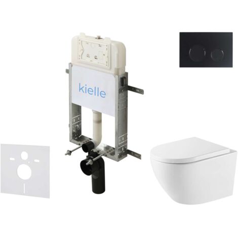 kielle Genesis New - Set Vorwandinstallation, WC Oudee, Vortex Rimless+, Softclose-Sitz und Betätigungsplatte Gemini New II, mattschwarz 30528SZ69