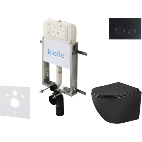 kielle Genesis New - Set Vorwandinstallation, WC Oudee, Vortex Rimless+, Softclose-Sitz und Betätigungsplatte Gemini New II, mattschwarz 30528SZ92
