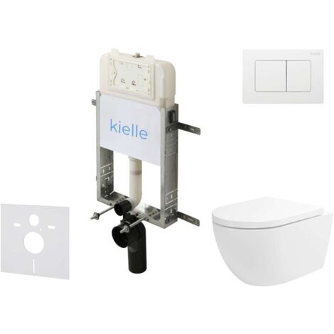 kielle Genesis New - Set Vorwandinstallation, WC Oudee, Vortex Rimless+, Softclose-Sitz und Betätigungsplatte Gemini New III, Hochglanz Weiß 30528SZ25