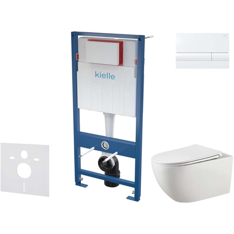 Kielle - Genesis - Set bâti-support, cuvette Gaia, abattant softclose et plaque de déclenchement Gemini i, blanc brillant 30505SS52