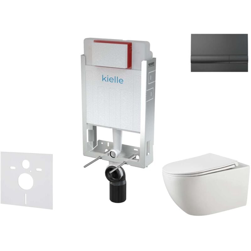 Kielle - Genesis - Set bâti-support, cuvette Gaia, abattant softclose et plaque de déclenchement Gemini i, noir brillant 30505SZ53