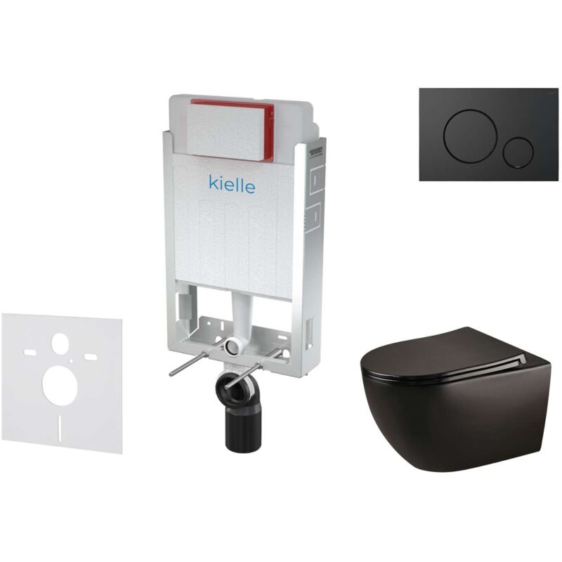 Genesis - Set bâti-support, cuvette Gaia, abattant softclose et plaque de déclenchement Gemini iv, noir mat 30505SZ32 - Kielle