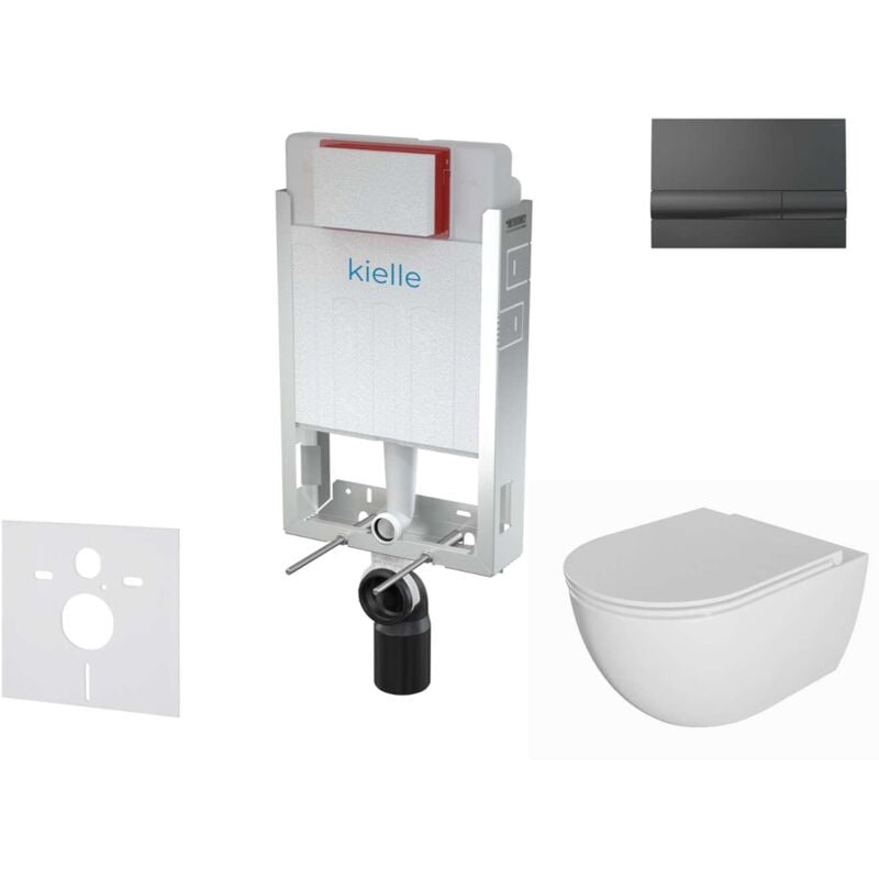 Genesis - Set bâti-support, cuvette Oudee, abattant softclose et plaque de déclenchement Gemini i, noir brillant 30505SZ74 - Kielle