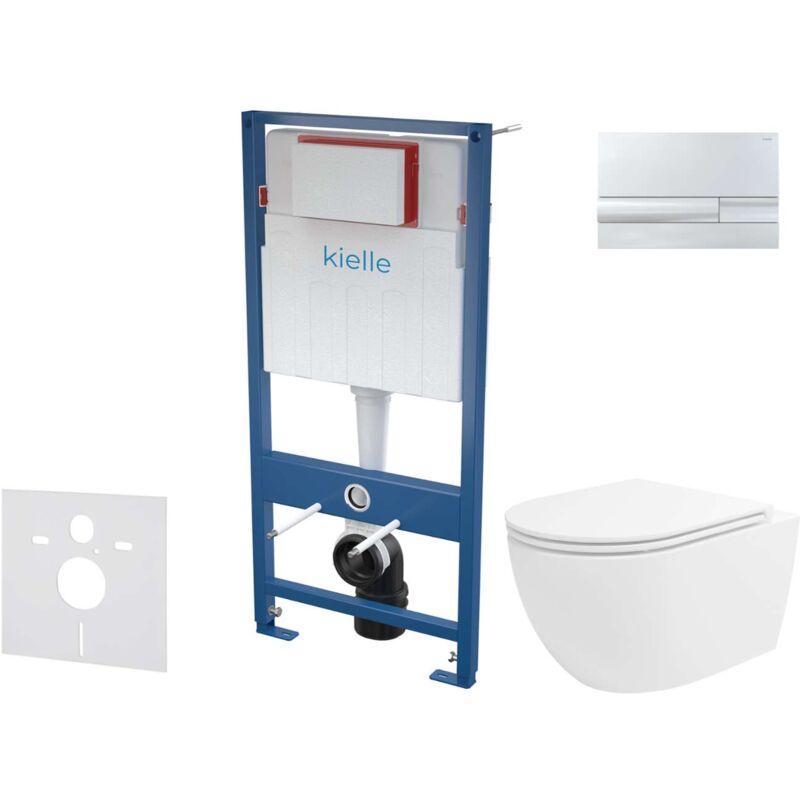 Genesis - Set bâti-support, cuvette Oudee Vortex, abattant softclose et plaque de déclenchement Gemini i, chrome brillant 30505SS89 - Kielle