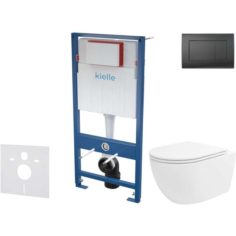 Genesis - Set bâti-support, cuvette Oudee Vortex, abattant softclose et plaque de déclenchement Gemini iii, noir mat 30505SS87 - Kielle