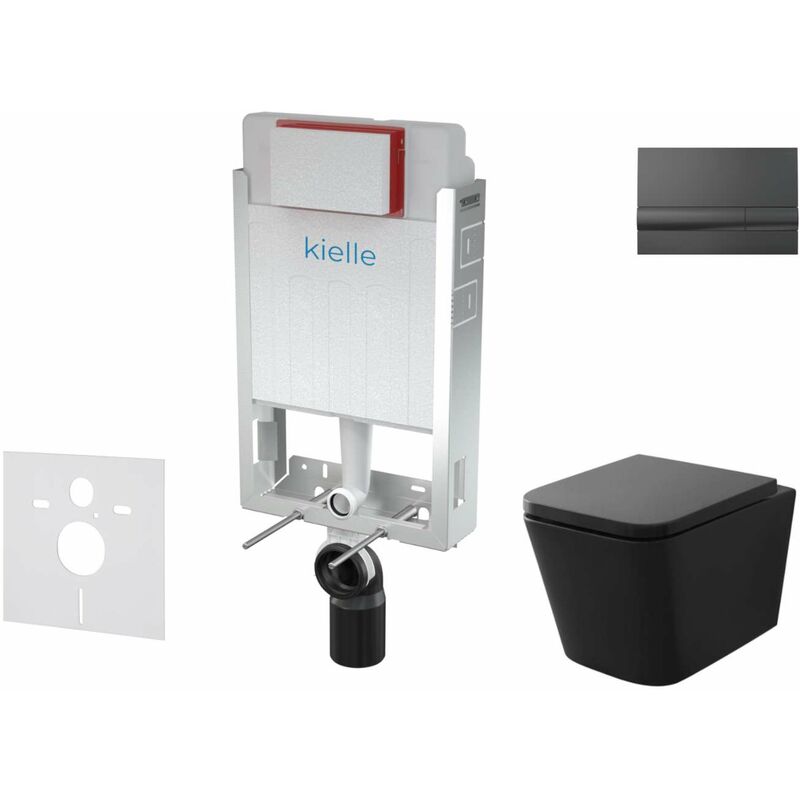Kielle - Genesis - Set de bâti-support, cuvette Arkas i et abattant softclose, plaque de déclenchement Gemini i, noir brillant 30505SZ10