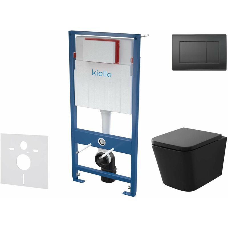 Genesis - Set de bâti-support, cuvette Arkas i et abattant softclose, plaque de déclenchement Gemini iii, noir mat 30505SS14 - Kielle