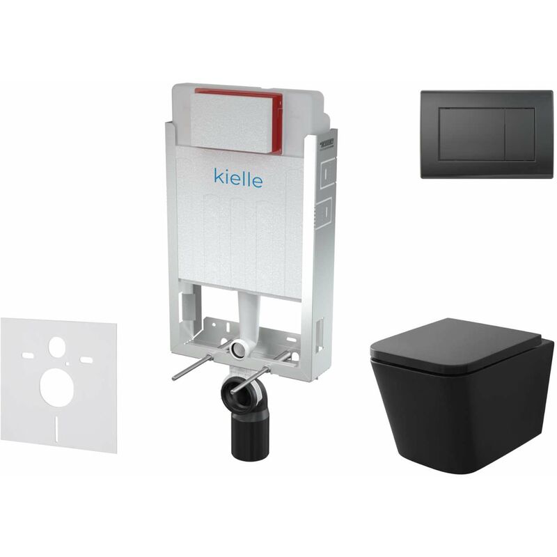 Genesis - Set de bâti-support, cuvette Arkas i et abattant softclose, plaque de déclenchement Gemini iii, noir mat 30505SZ14 - Kielle