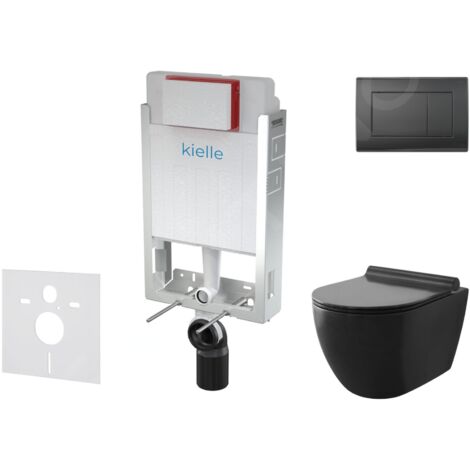 kielle Genesis - Set de bâti-support, cuvette Gaia, abattant softclose et plaque de déclenchement Gemini III, noir mat 30505SZ12