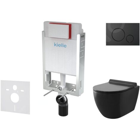 kielle Genesis - Set de bâti-support, cuvette Gaia, abattant softclose et plaque de déclenchement Gemini IV, noir mat 30505SZ11