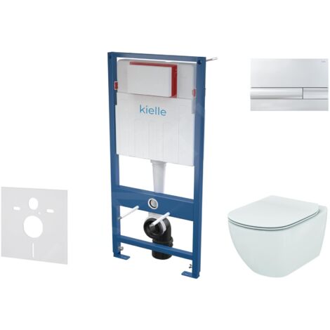 kielle Genesis - Set de bâti-support, cuvette Tesi et abattant softclose, Aquablade, plaque de déclenchement Gemini I, chrome