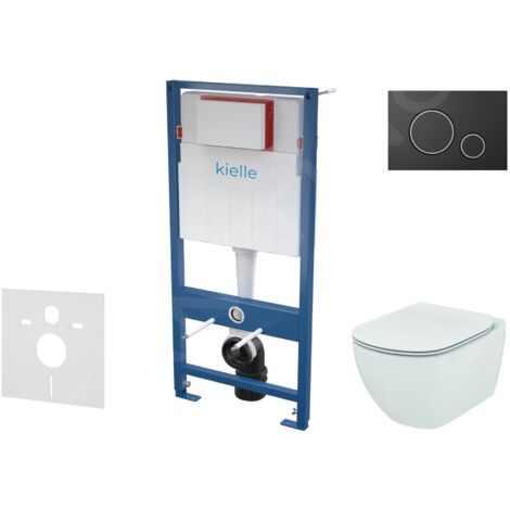 kielle Genesis - Set de bâti-support, cuvette Tesi et abattant softclose, Aquablade, plaque de déclenchement Gemini II, noir
