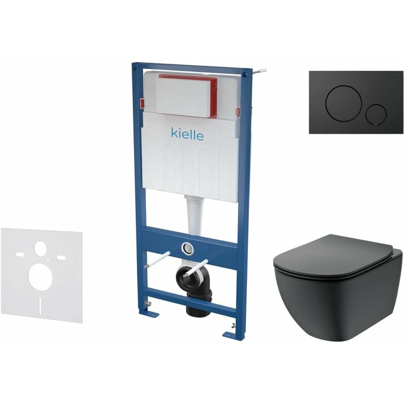 Genesis - Set de bâti-support, cuvette Tesi et abattant softclose, Aquablade, plaque de déclenchement Gemini iv, noir mat SANI11AD5501 - Kielle