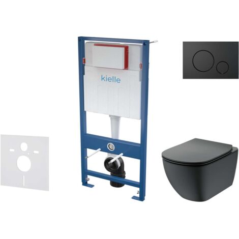 kielle Genesis - Set de bâti-support, cuvette Tesi et abattant softclose, Aquablade, plaque de déclenchement Gemini IV, noir mat SANI11AD5501