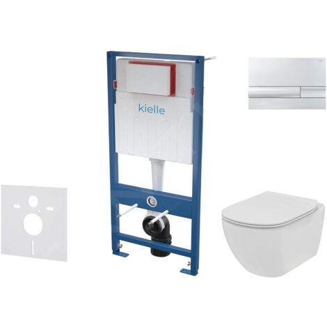 kielle Genesis - Set de bâti-support, cuvette Tesi et abattant SoftClose, plaque de déclenchement Gemini I chrome brillant
