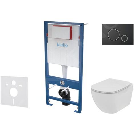 kielle Genesis - Set de bâti-support, cuvette Tesi et abattant SoftClose, plaque de déclenchement Gemini II noir mat/chrome