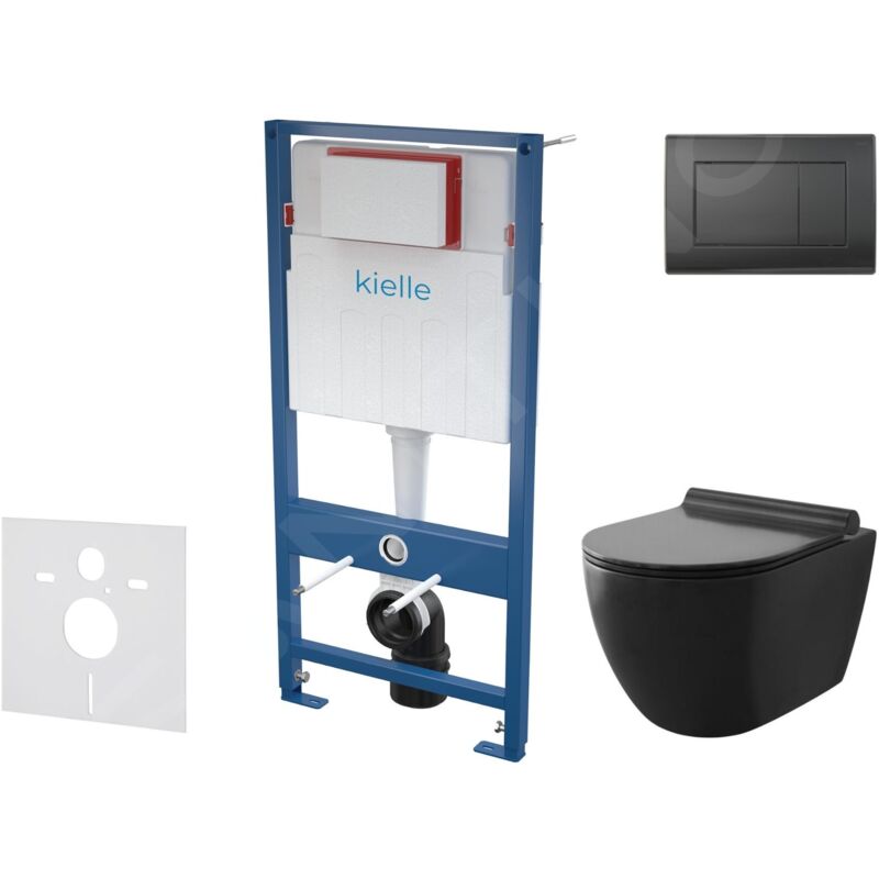 Kielle - Genesis - Set de bâti-support, cuvette Gaia, abattant softclose et plaque de déclenchement Gemini iii, noir mat 30505SS12