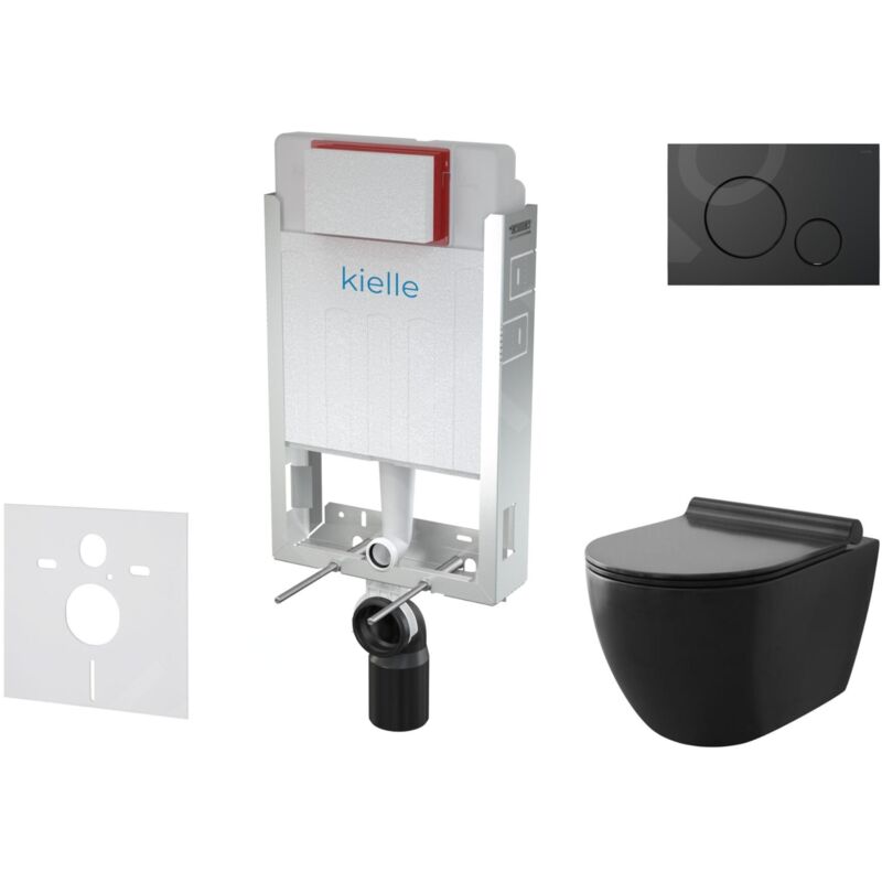 Kielle - Genesis - Set de bâti-support, cuvette Gaia, abattant softclose et plaque de déclenchement Gemini iv, noir mat 30505SZ11