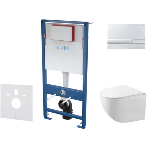 kielle Genesis - Set Vorwandelement, Kompakt-WC Gaia mit Softclose-Sitz und Betätigungsplatte Gemini I, Chrom 30505SS28