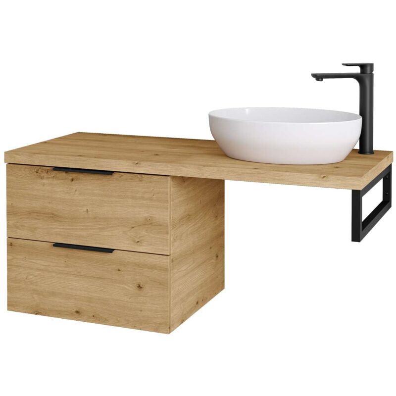 Kielle - Idolio - Meuble 60x50x50 cm, comprenant console et plateau 120 cm pour vasque, avec découpe, caramel 50024S121